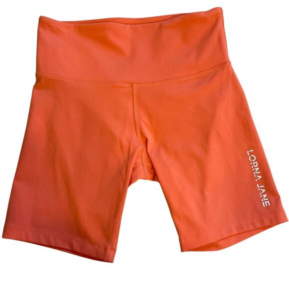 Lorna Jane Coral/Orange High Waisted 4 Way Stretch Athletic Biker Shorts Medium - Picture 1 of 11